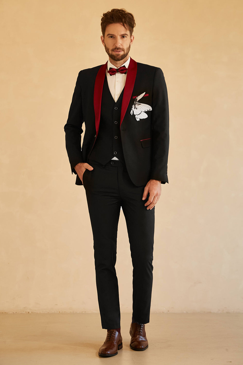 Negro Rojo Hombre Blazer de Fiesta