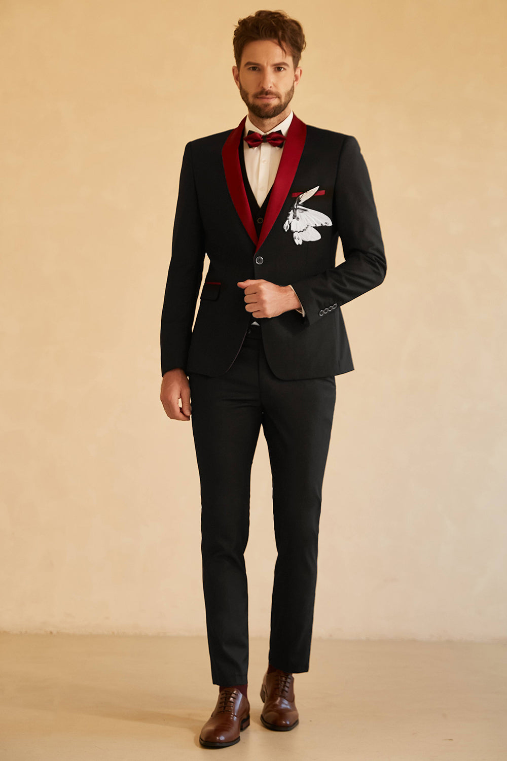 Negro Rojo Hombre Blazer de Fiesta