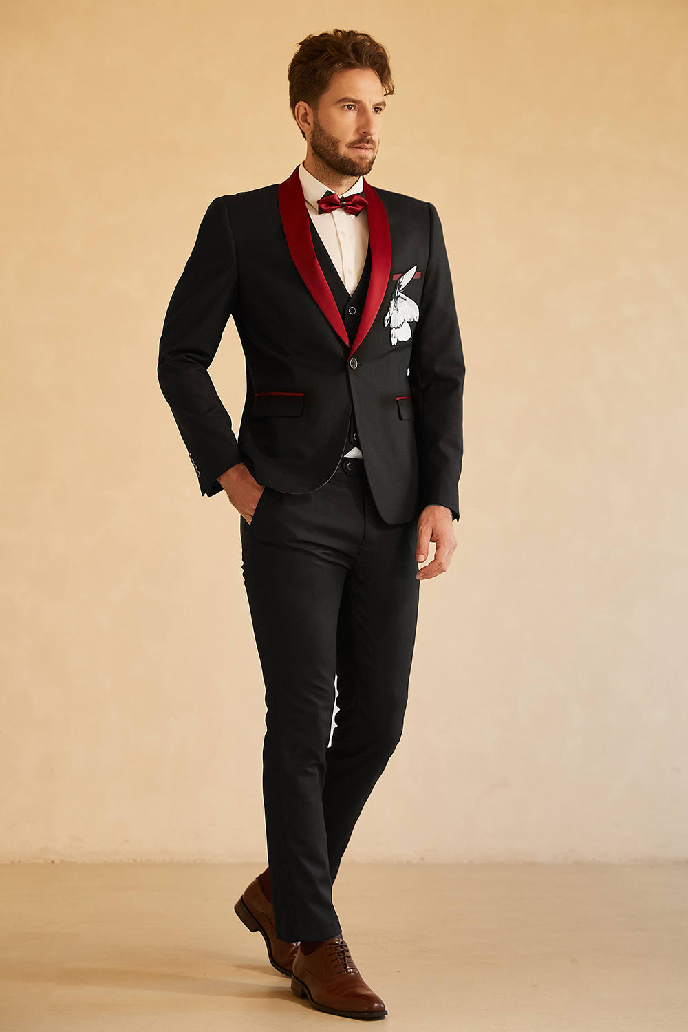 Negro Rojo Hombre Blazer de Fiesta