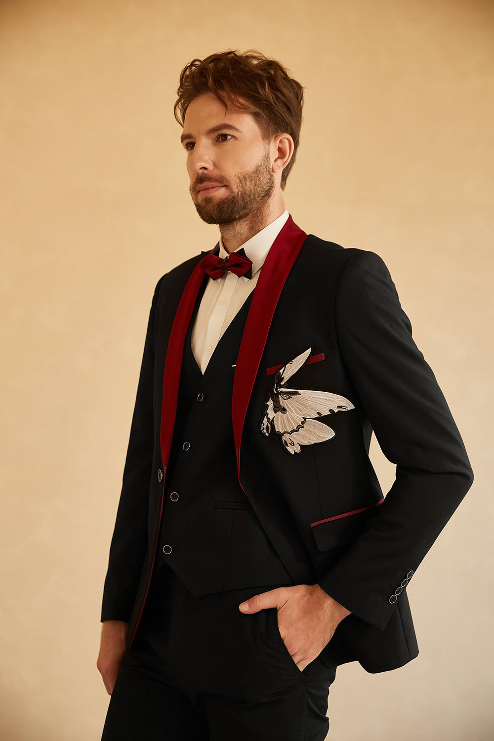 Negro Rojo Hombre Blazer de Fiesta