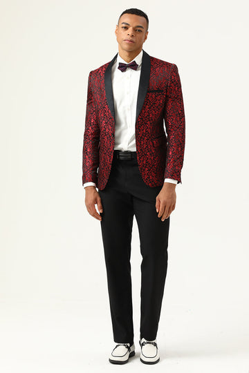 Rojo Jacquard Blazer de Fiesta