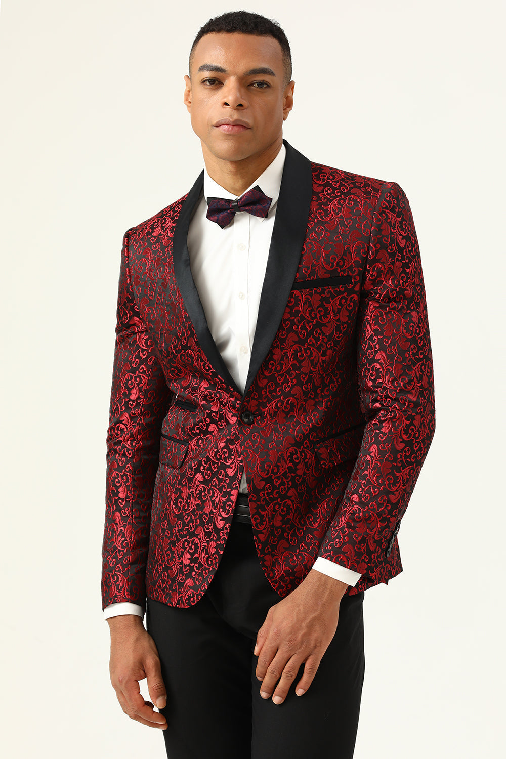 Rojo Jacquard Blazer de Fiesta