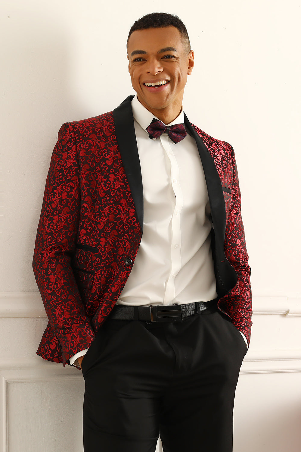 Rojo Jacquard Blazer de Fiesta
