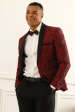 Rojo Jacquard Blazer de Fiesta