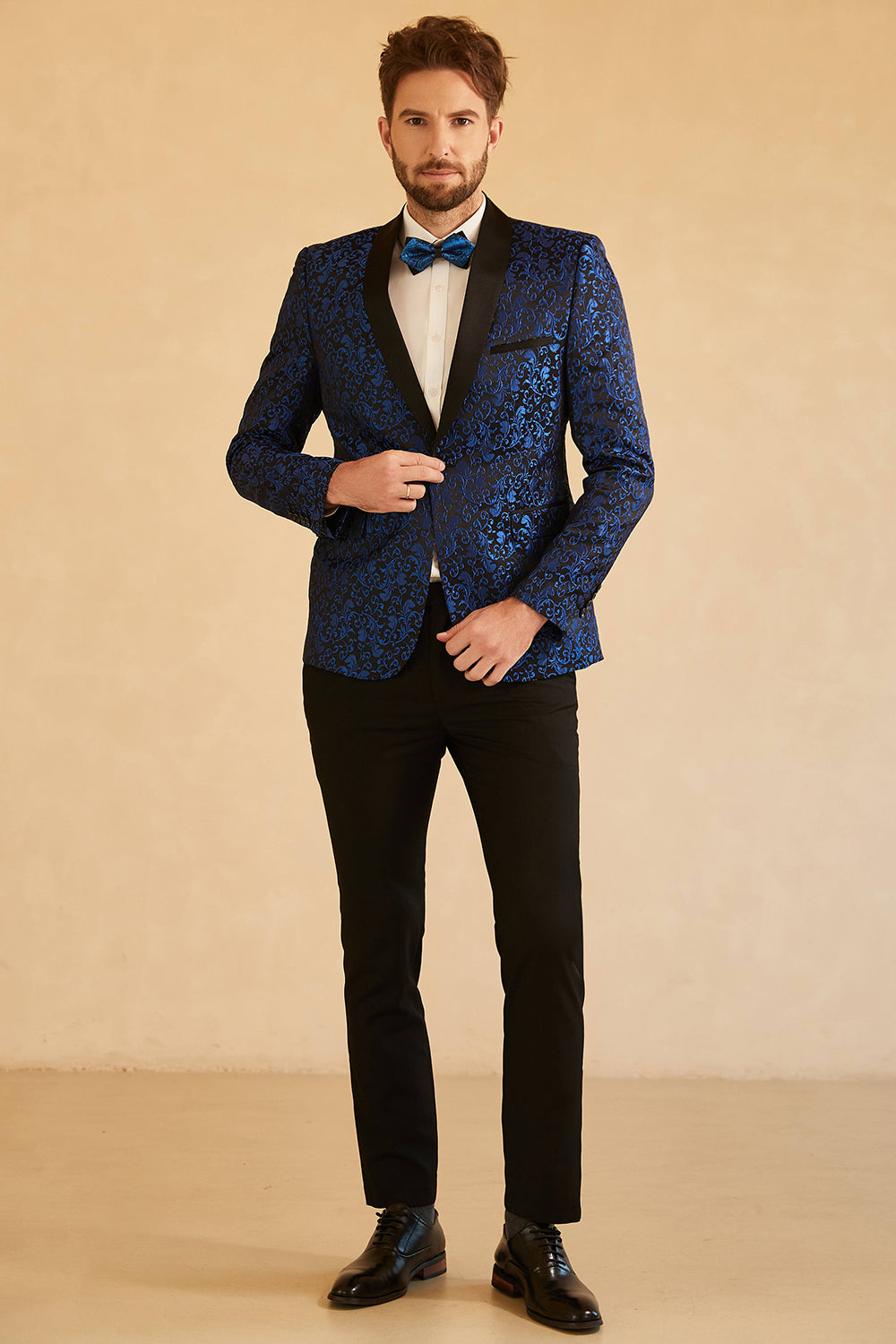 Blanco Solapa Redonda Jacquard Blazer de Fiesta