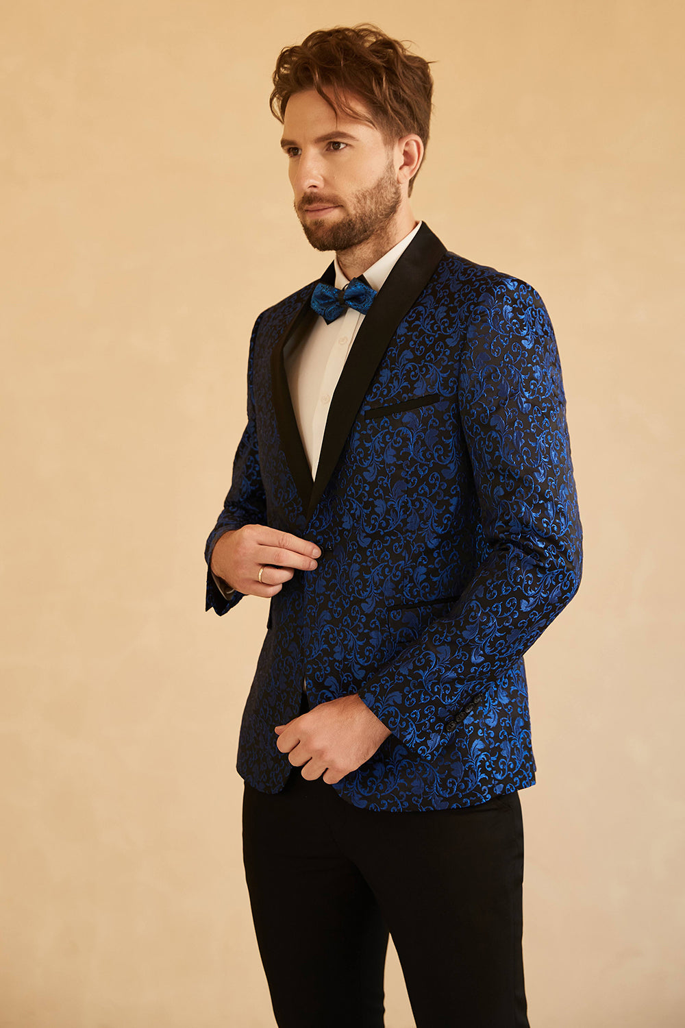 Blanco Solapa Redonda Jacquard Blazer de Fiesta