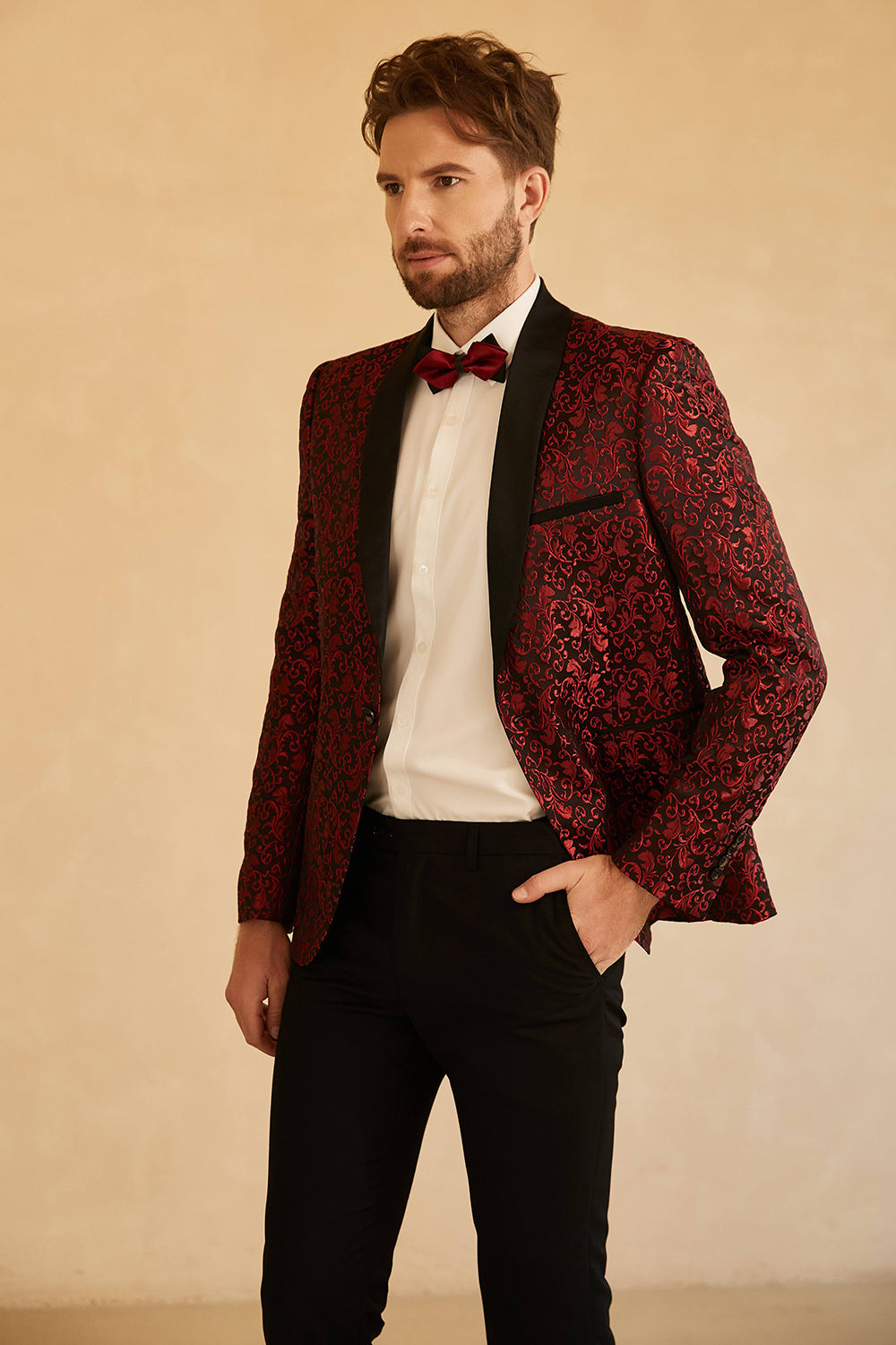 Azul Solapa Redonda Jacquard Blazer de Fiesta