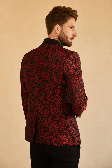 Rojo Jacquard Blazer de Fiesta Para Hombre