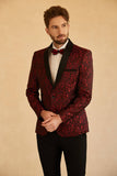 Rojo Jacquard Blazer de Fiesta Para Hombre