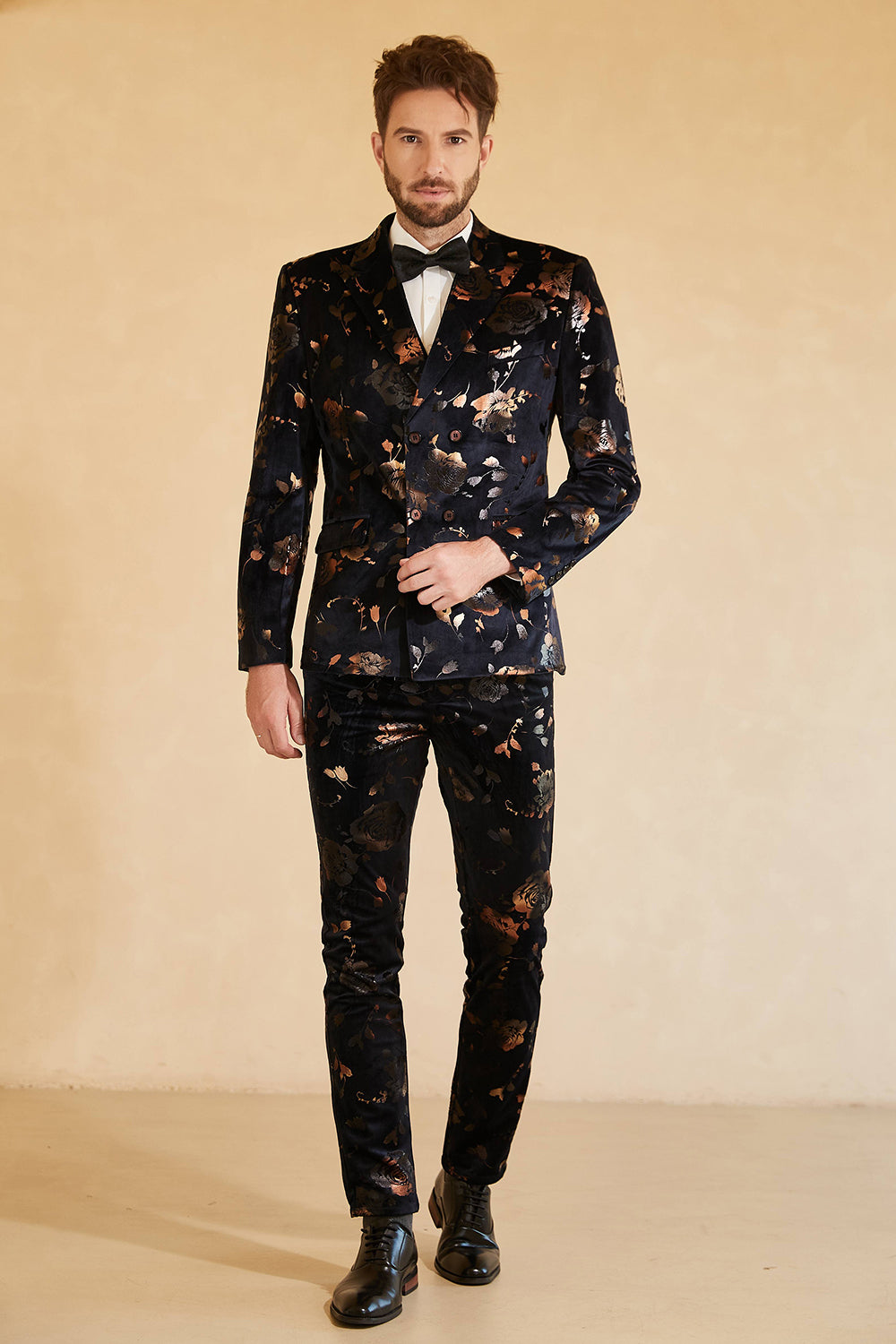 Trajes de boda negro doble pecho solapa de muesca