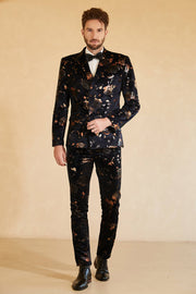 Trajes de boda negro doble pecho solapa de muesca