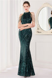 Sirena Halter Verde Oscuro Vestido de Fiesta