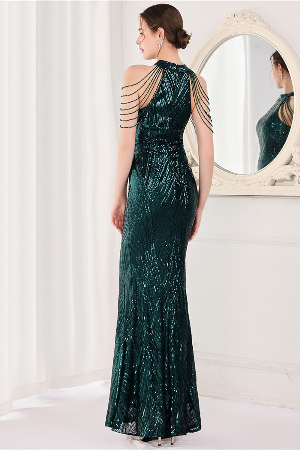 Sirena Halter Verde Oscuro Vestido de Fiesta