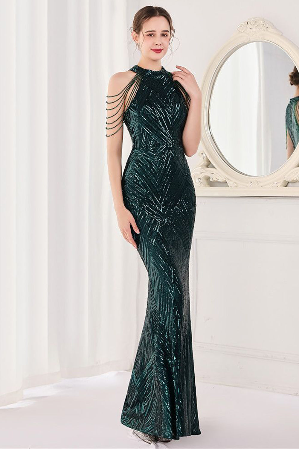 Sirena Halter Verde Oscuro Vestido de Fiesta