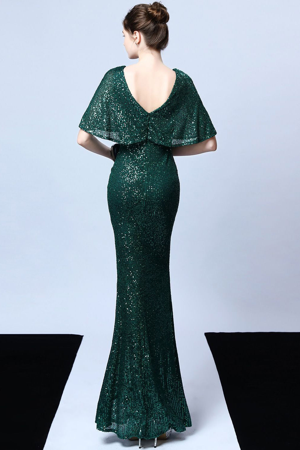 Verde oscuro lentejuelas vestido largo de baile