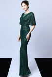 Verde oscuro lentejuelas vestido largo de baile