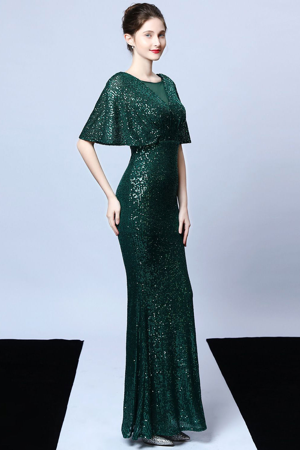 Verde oscuro lentejuelas vestido largo de baile