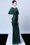 Verde oscuro lentejuelas vestido largo de baile