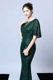 Verde oscuro lentejuelas vestido largo de baile