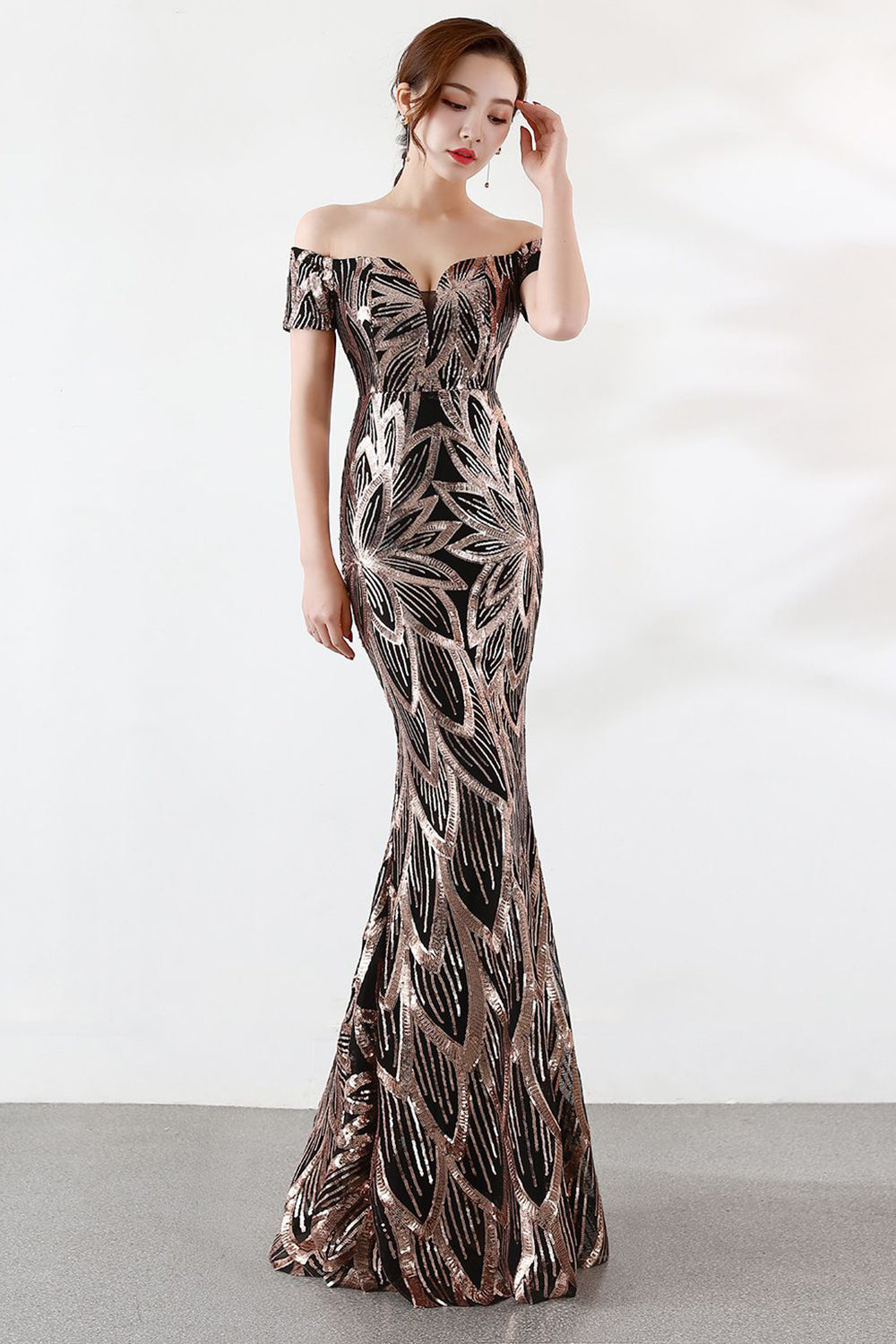 Negro Fuera del Hombro Sirena Vestido de Noche