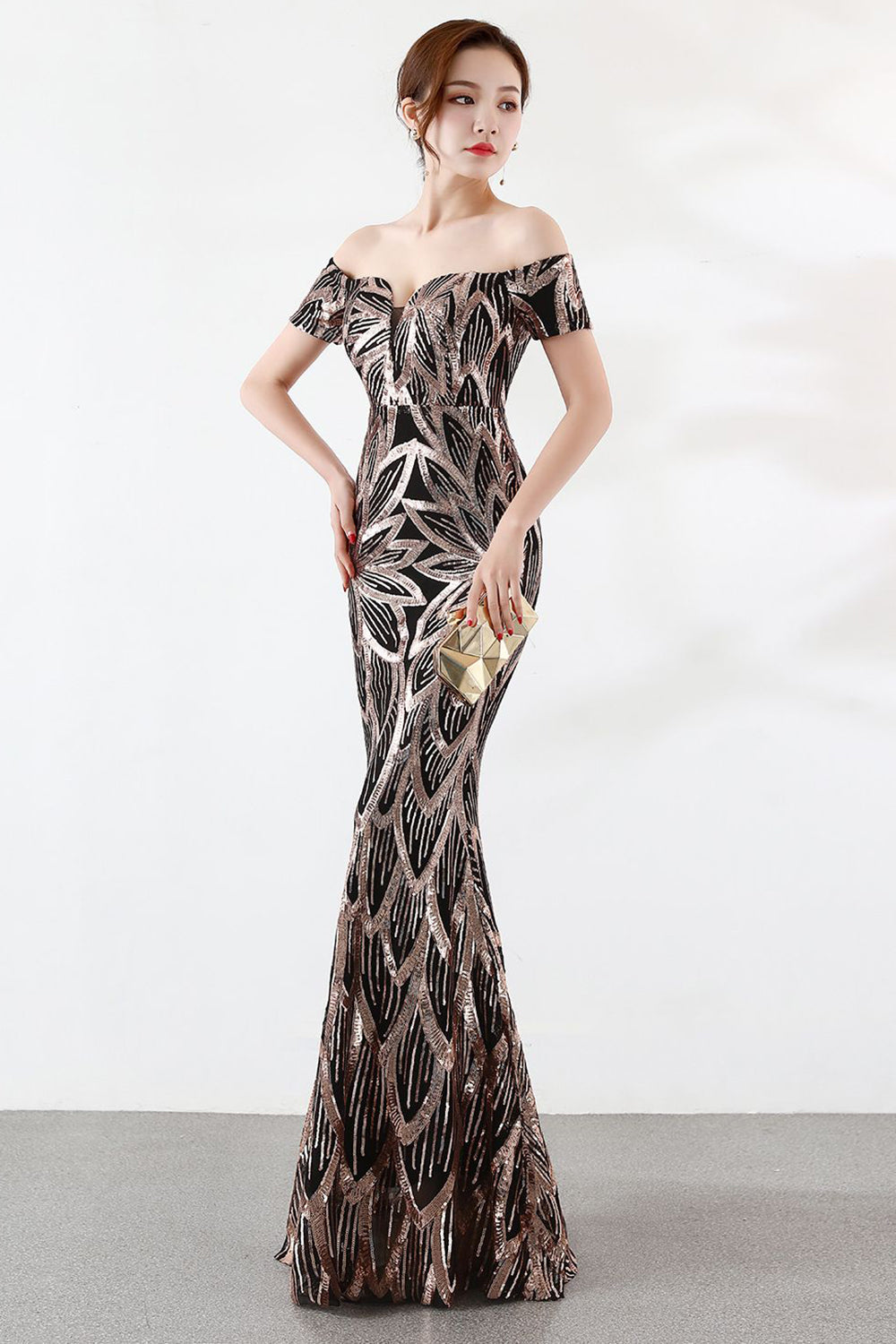 Negro Fuera del Hombro Sirena Vestido de Noche