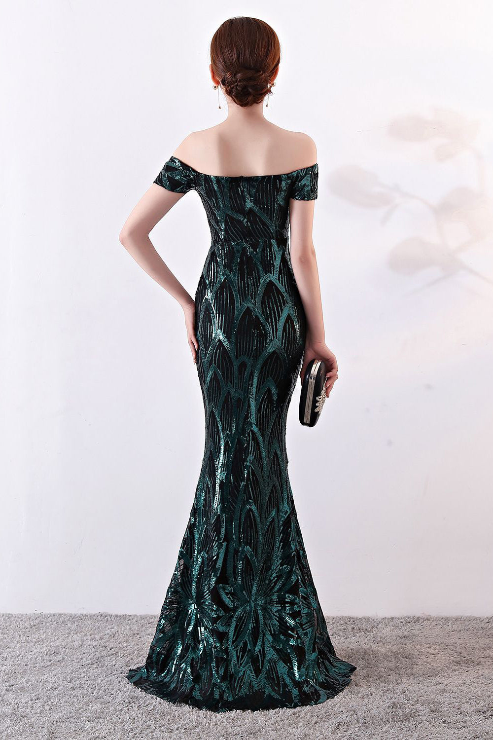 Negro Fuera del Hombro Sirena Vestido de Noche