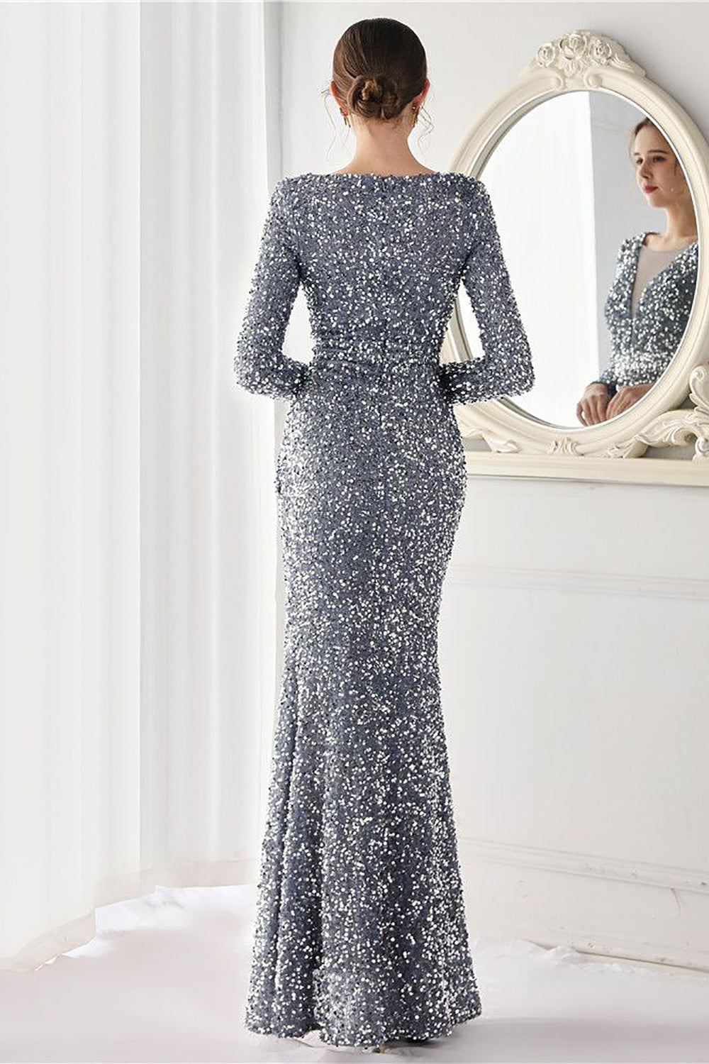 Vestido de noche lentejuelas burdeos