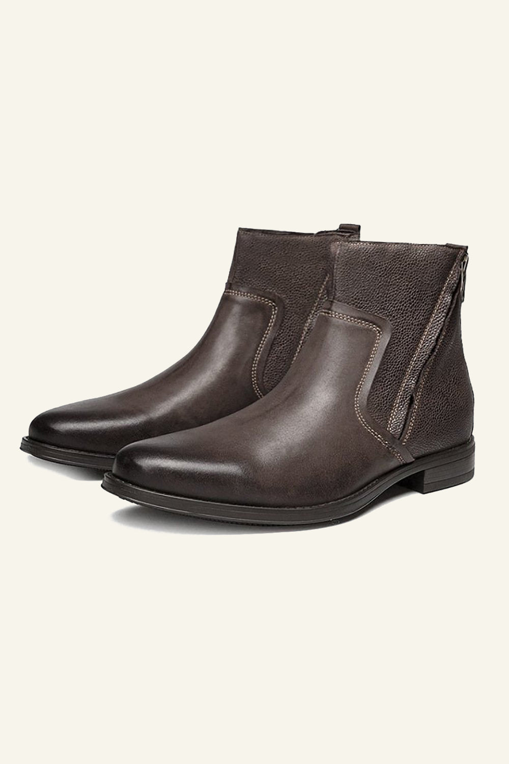 Cuero Genuino Top Layer Cowhide Zipper Botas de Hombre