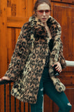 Cuello de solapa leopardo marrón abrigo de piel sintética