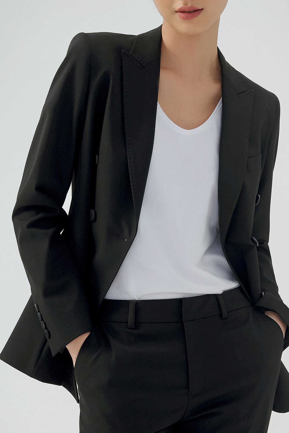 Blazer de Fiesta Negro Doble Pecho Solapa de Pico