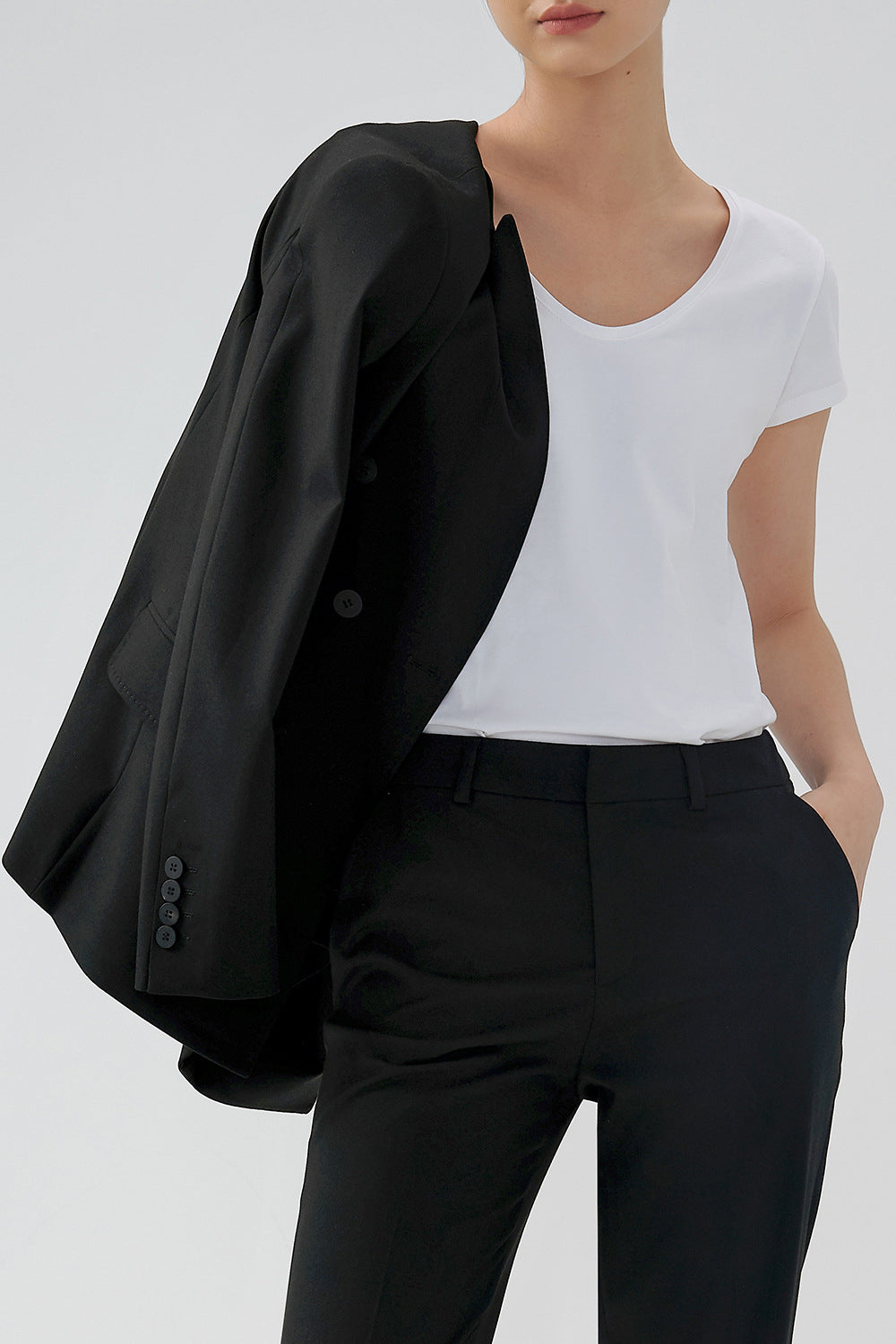 Blazer de Fiesta Negro Doble Pecho Solapa de Pico