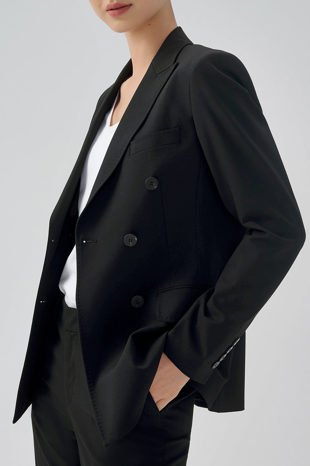 Blazer de Fiesta Negro Doble Pecho Solapa de Pico