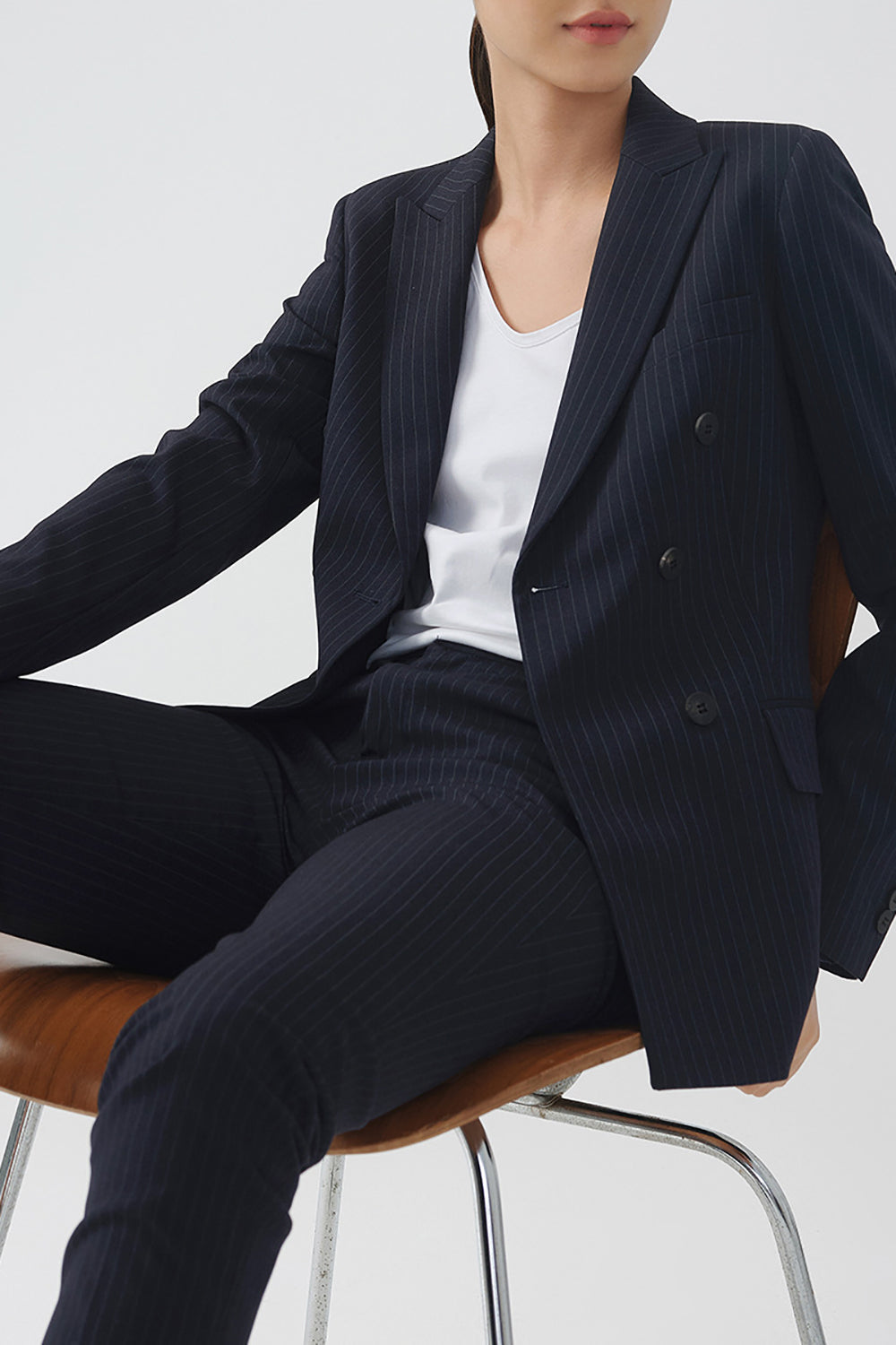 Blazer de Fiesta Doble Pecho Rayas Negro