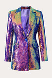 Lentejuelas púrpuras brillantes Prom Homecoming Blazer de mujer
