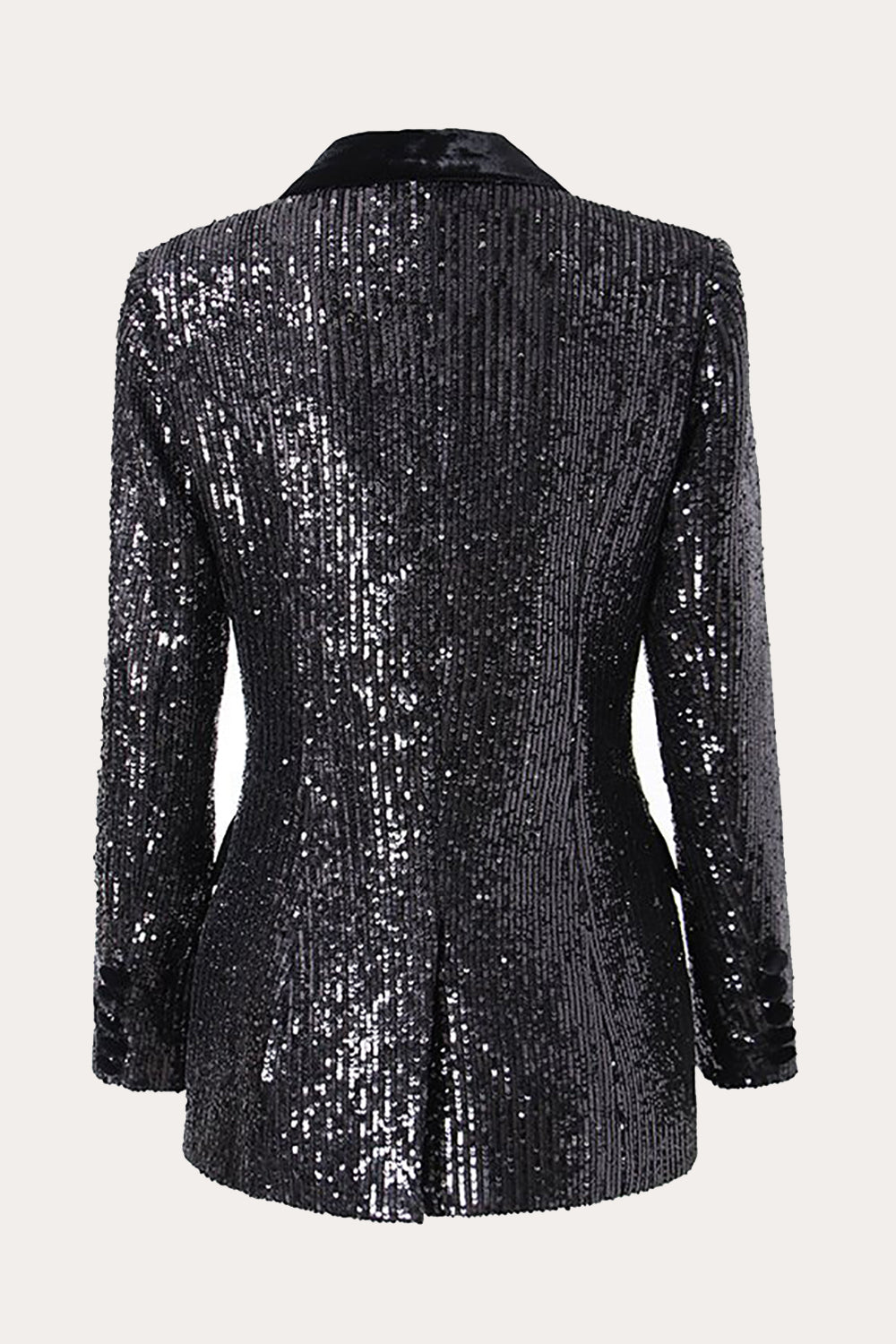 Lentejuelas negras brillantes Blazer de baile de graduación para mujer de doble pecho