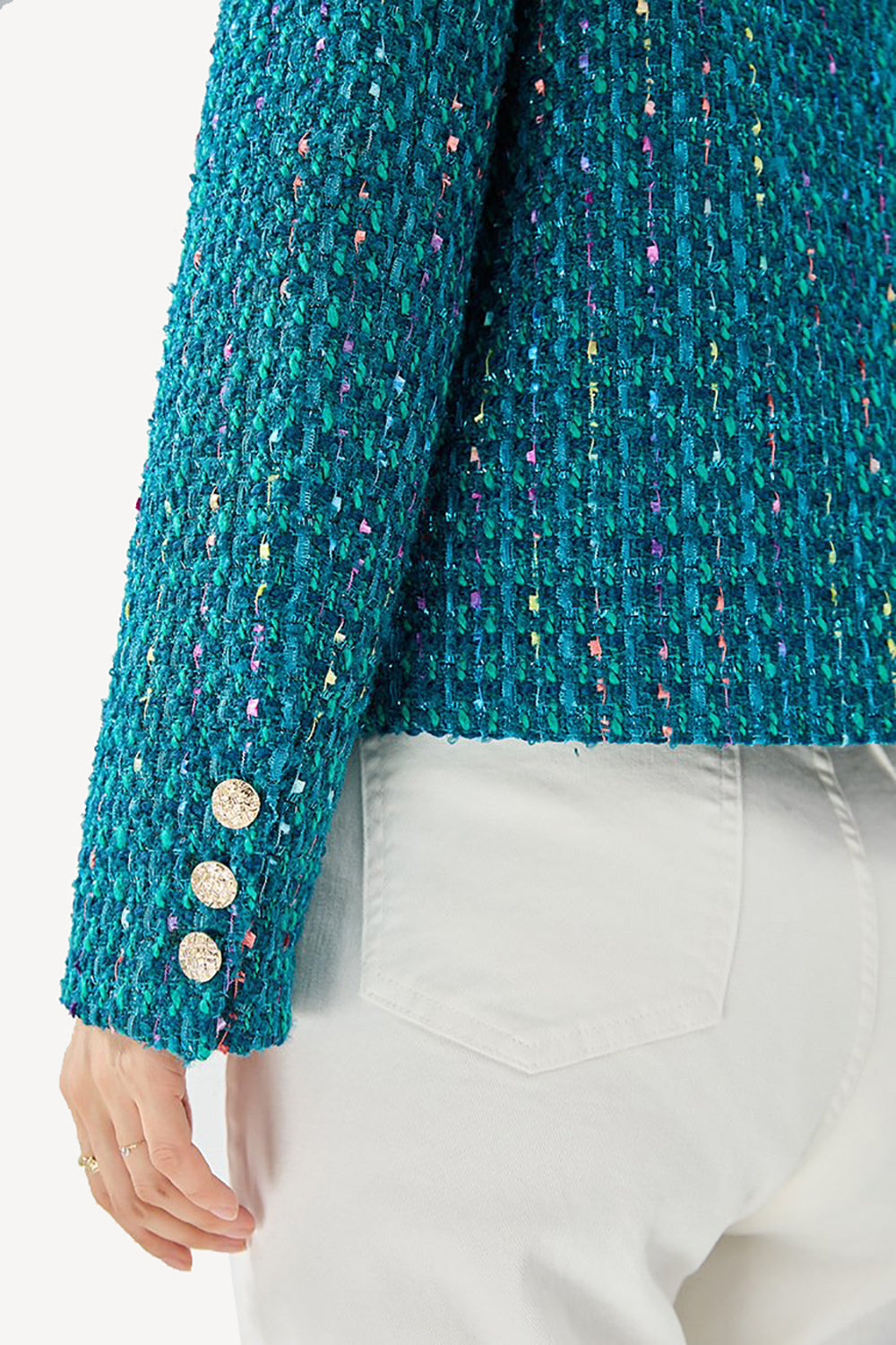 Chaqueta de mujer abierta de tweed azul oscuro