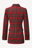 Red Plaid Tweed Blazer de doble pecho para mujer