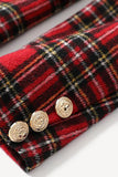 Red Plaid Tweed Blazer de doble pecho para mujer