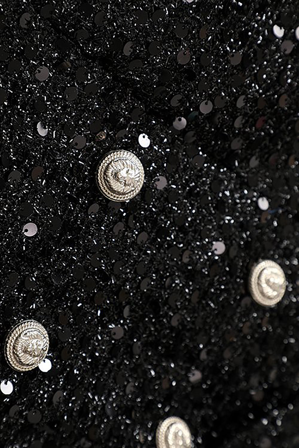 Blazer de lentejuelas negras brillantes para mujer de doble pecho
