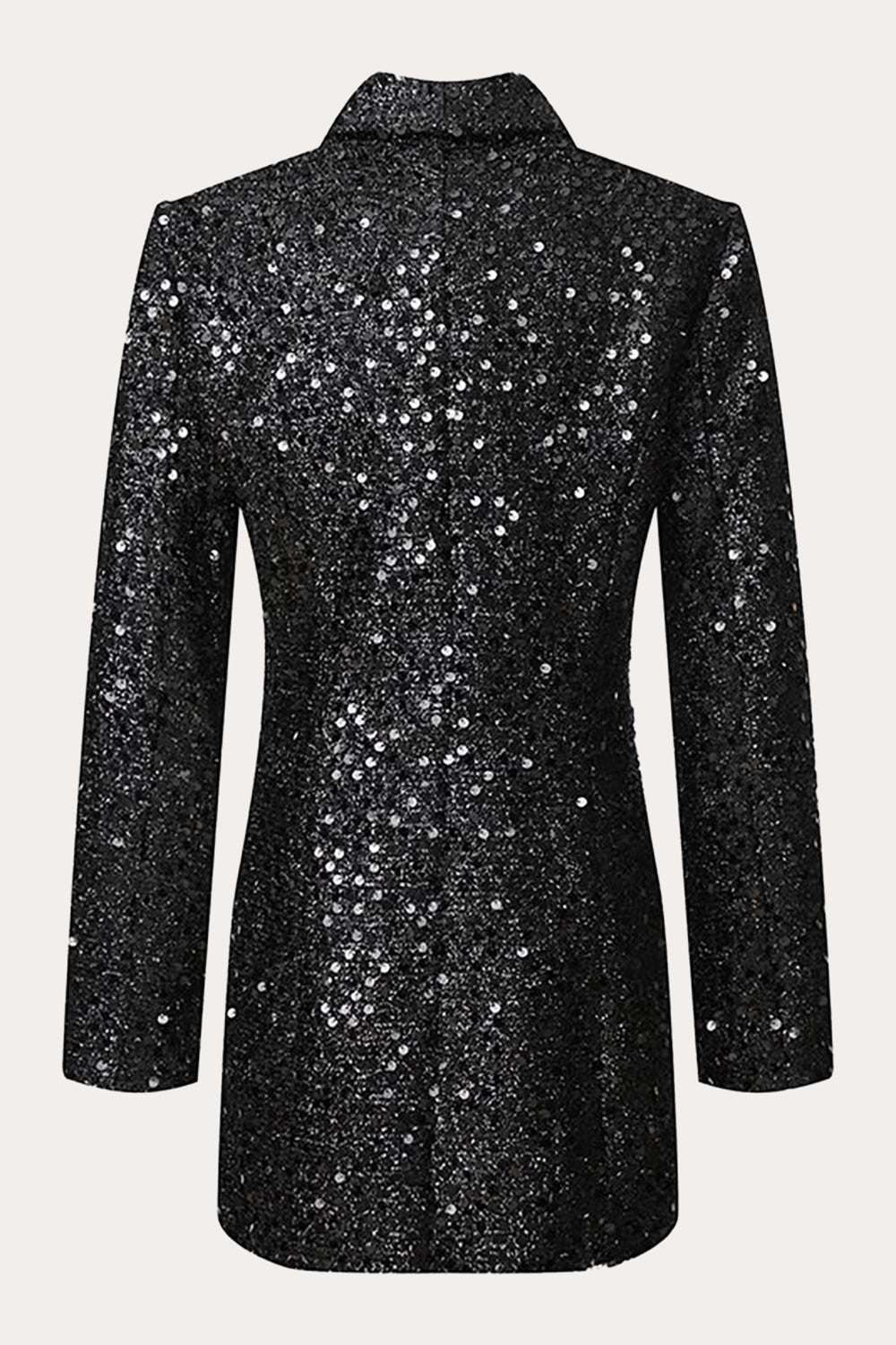 Blazer de lentejuelas negras brillantes para mujer de doble pecho