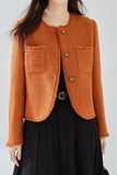 Mantón de tweed naranja Solapa con botón Abrigo de mujer recortado