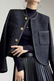 Chal de tweed negro Solapa corta de mujer Abrigo de mujer