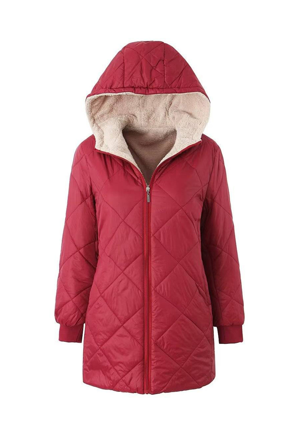 Chaqueta acolchada de piel sintética ajustada de vellón negro para mujer