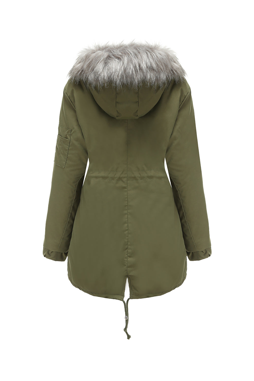 Abrigo polar verde militar con capucha de invierno cálido y forro polar