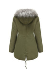 Abrigo polar verde militar con capucha de invierno cálido y forro polar