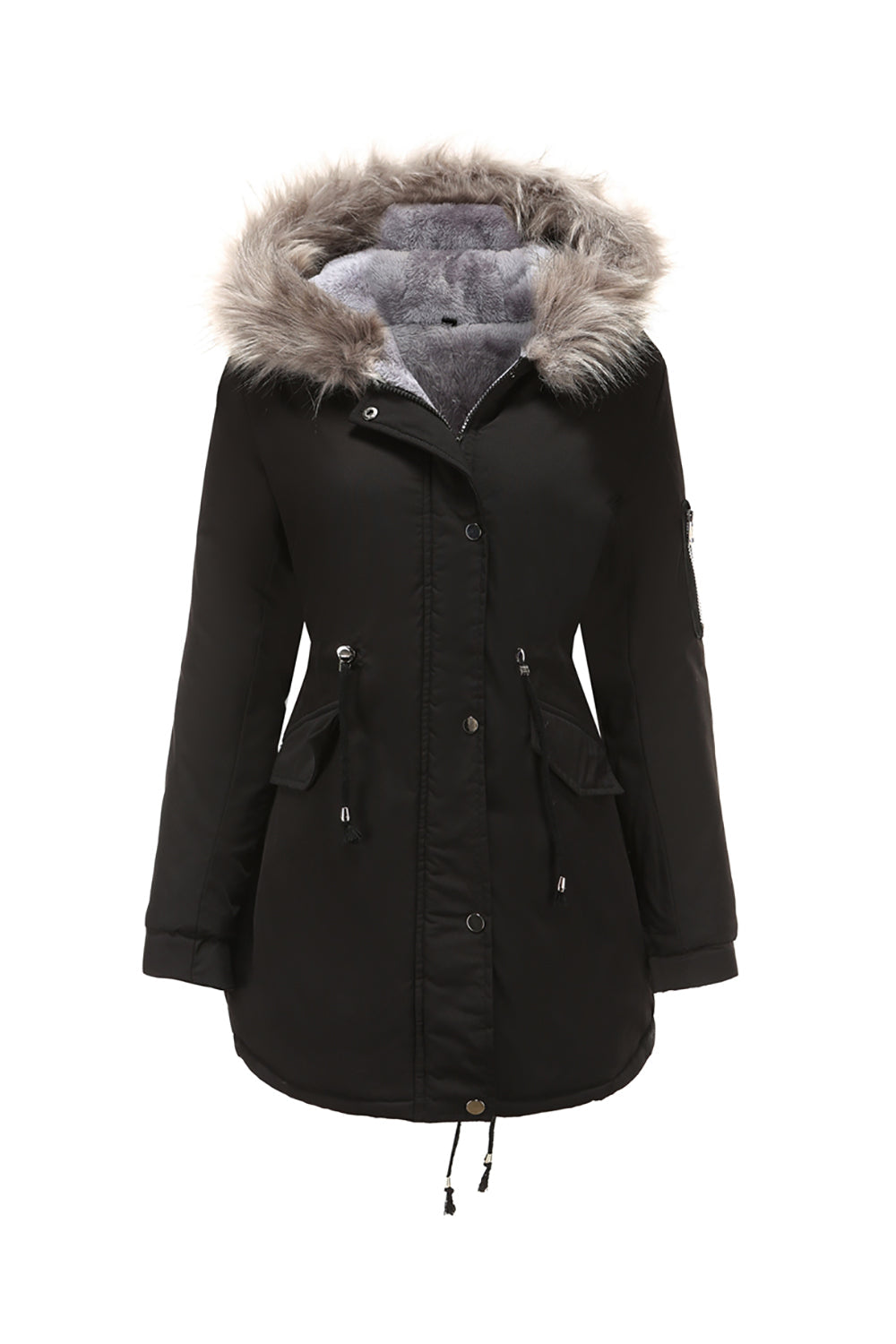 Abrigo polar verde militar con capucha de invierno cálido y forro polar