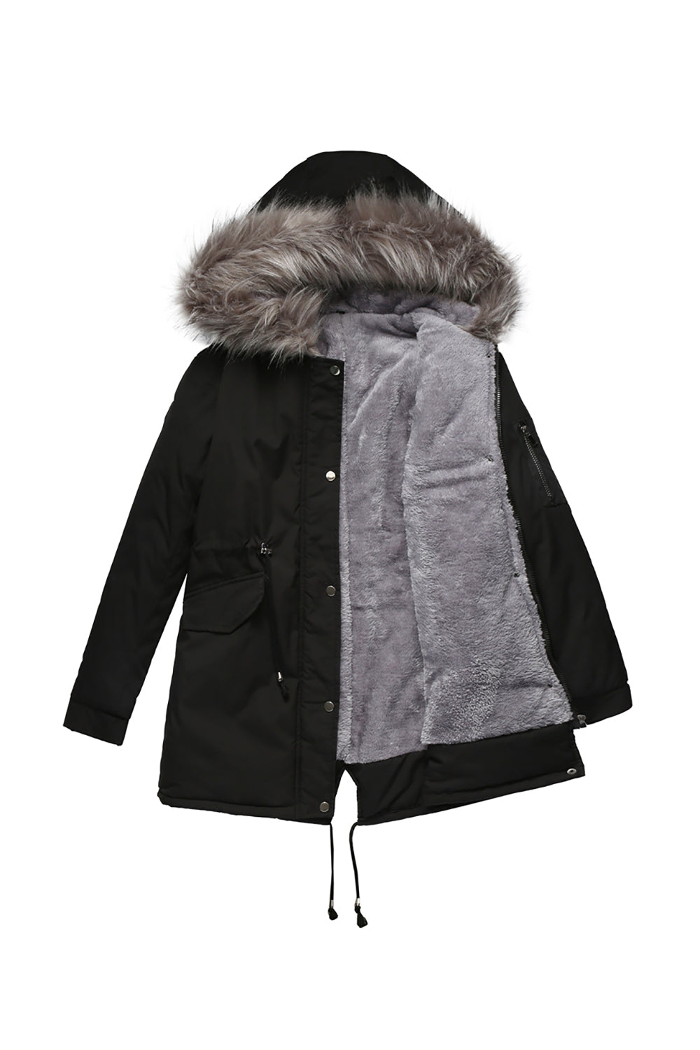 Abrigo polar verde militar con capucha de invierno cálido y forro polar