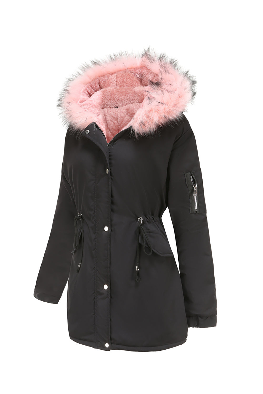 Abrigo polar verde militar con capucha de invierno cálido y forro polar