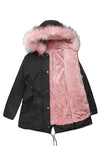 Abrigo polar verde militar con capucha de invierno cálido y forro polar