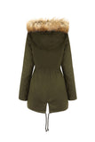 Cuello de piel verde militar Cintura con cordón Abrigo medio engrosado